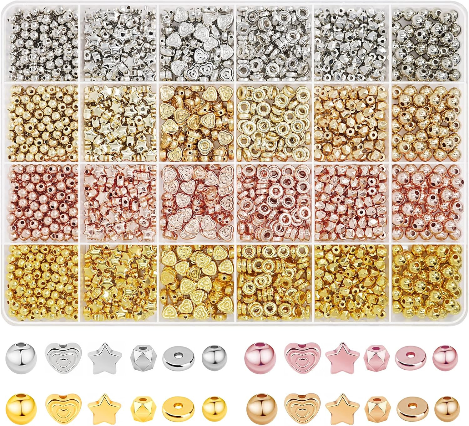2300 Pcs Gold Spacer Beads Set, 6 Shapes Gold Beads for Friendship Bracelet Jewe