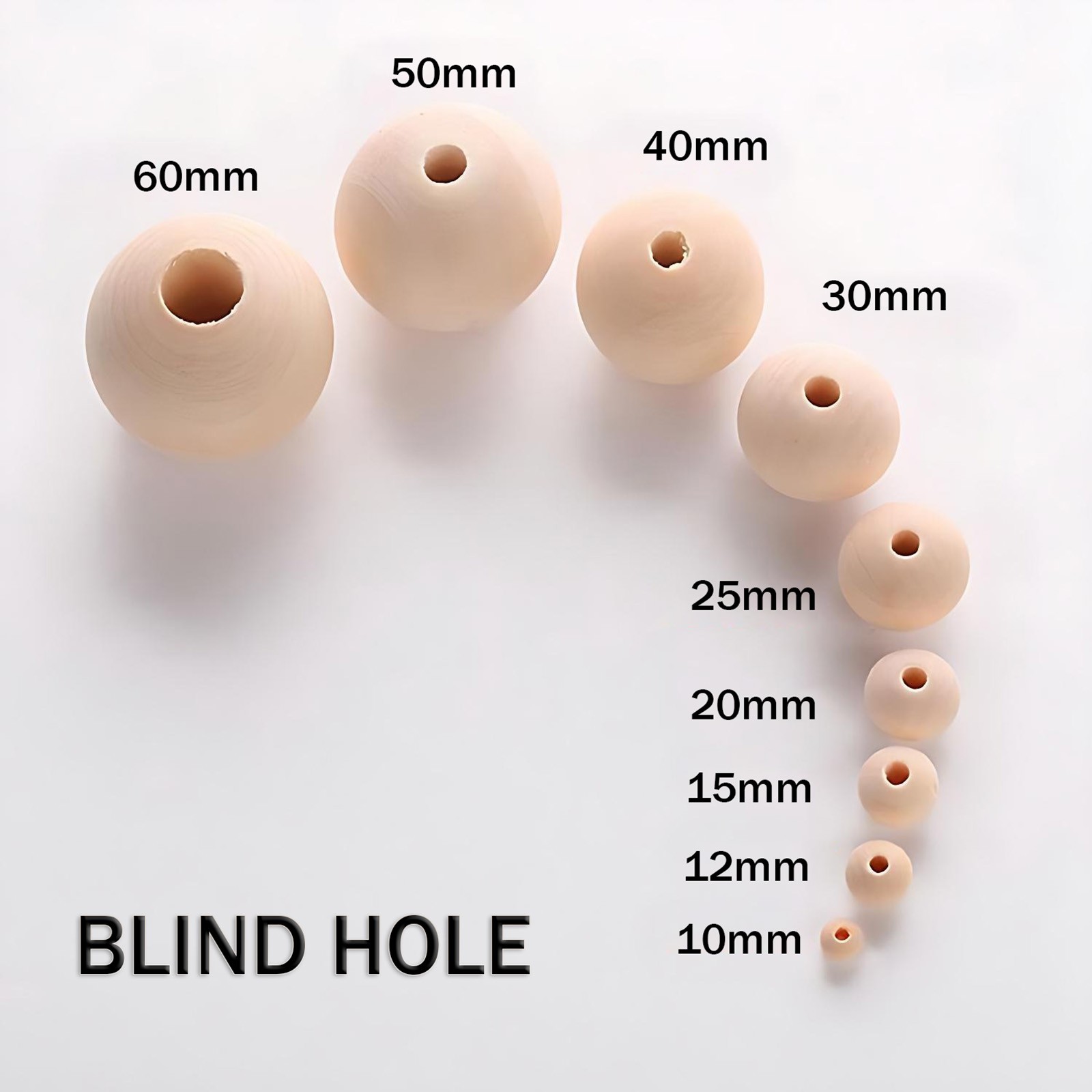Natural Wooden Balls Beads HOLE HALF WAY THROUGH Dia 10/12/15-30mm Hole 4mm-15mm