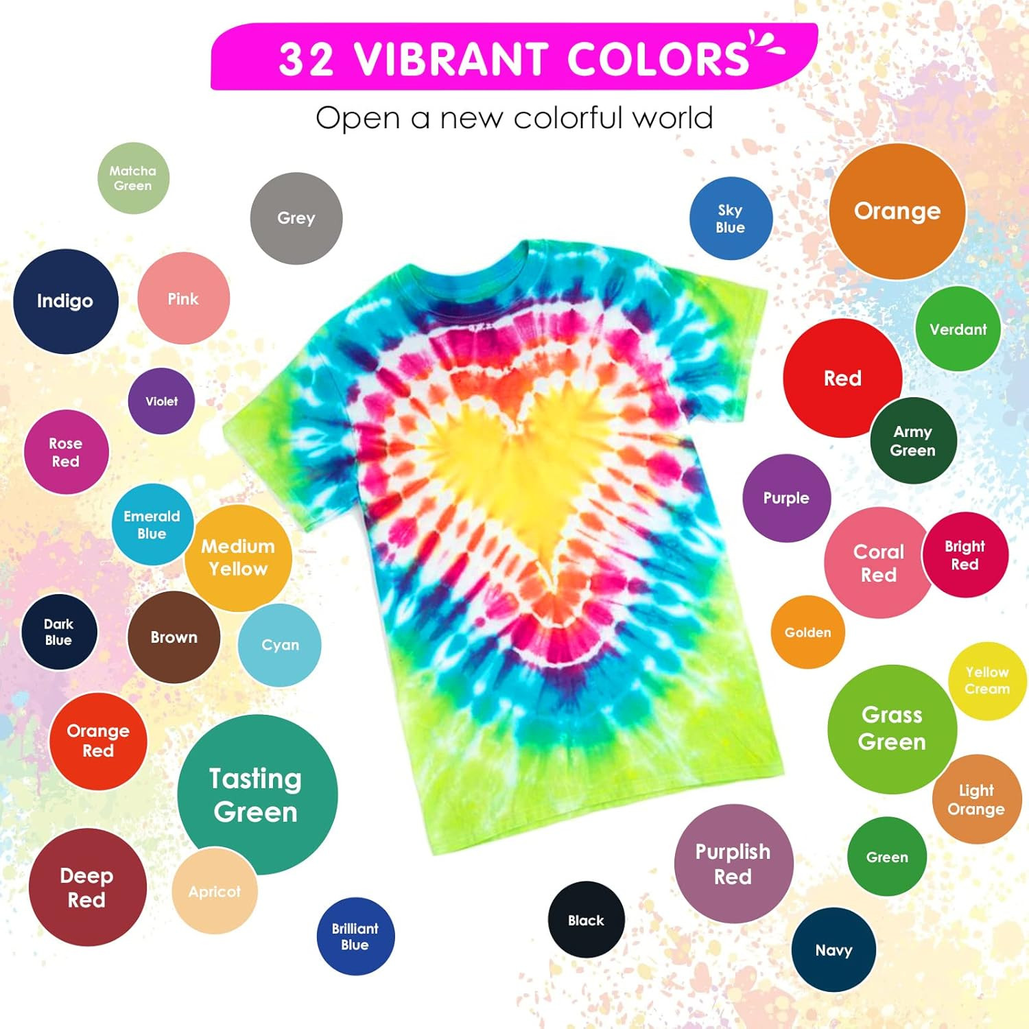HTVRONT Tie Dye Kit – 32 Vibrant Colors Pre-Filled Bottles Tyedyedye Kit, Perman