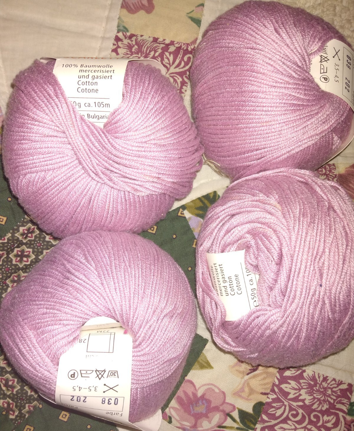 VTG 4 SCARLETT 50g BALLS MAUVE pink SHEEN YARN 100% BAUMWOLLE cotton BULGARIA