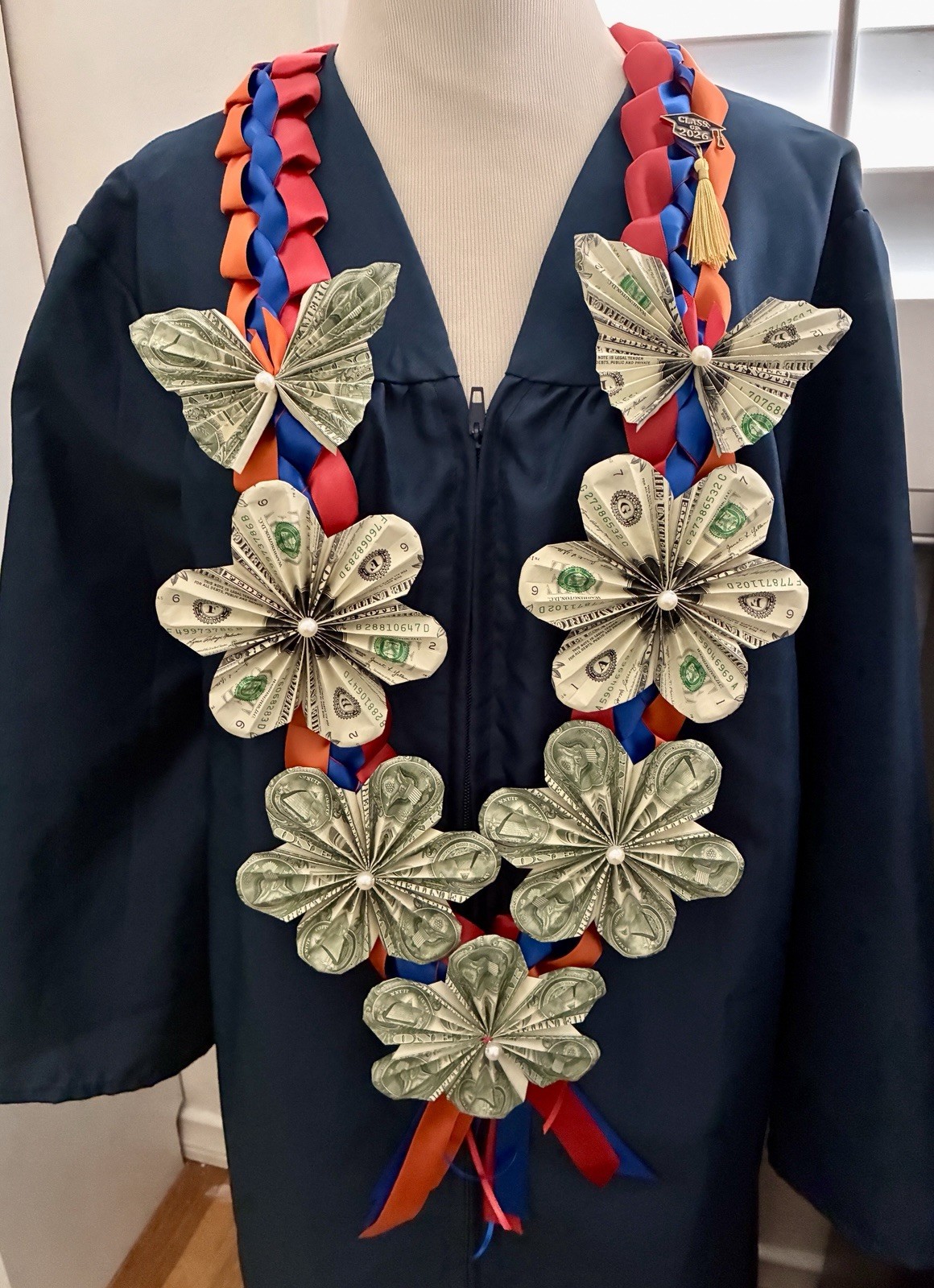Class Of 2026 Money Lei-Graduation. Armenian Flag Colors $19 cash Back value.