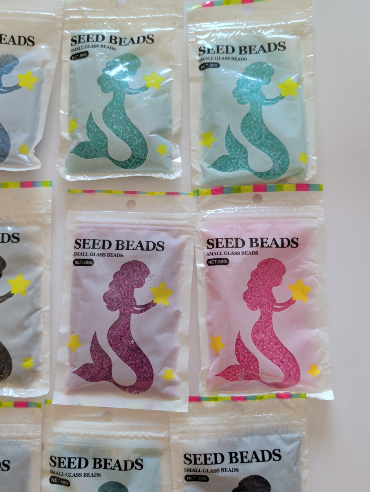 Lot Of 12 Bags Seed Beads 50 grams each Glass Beads