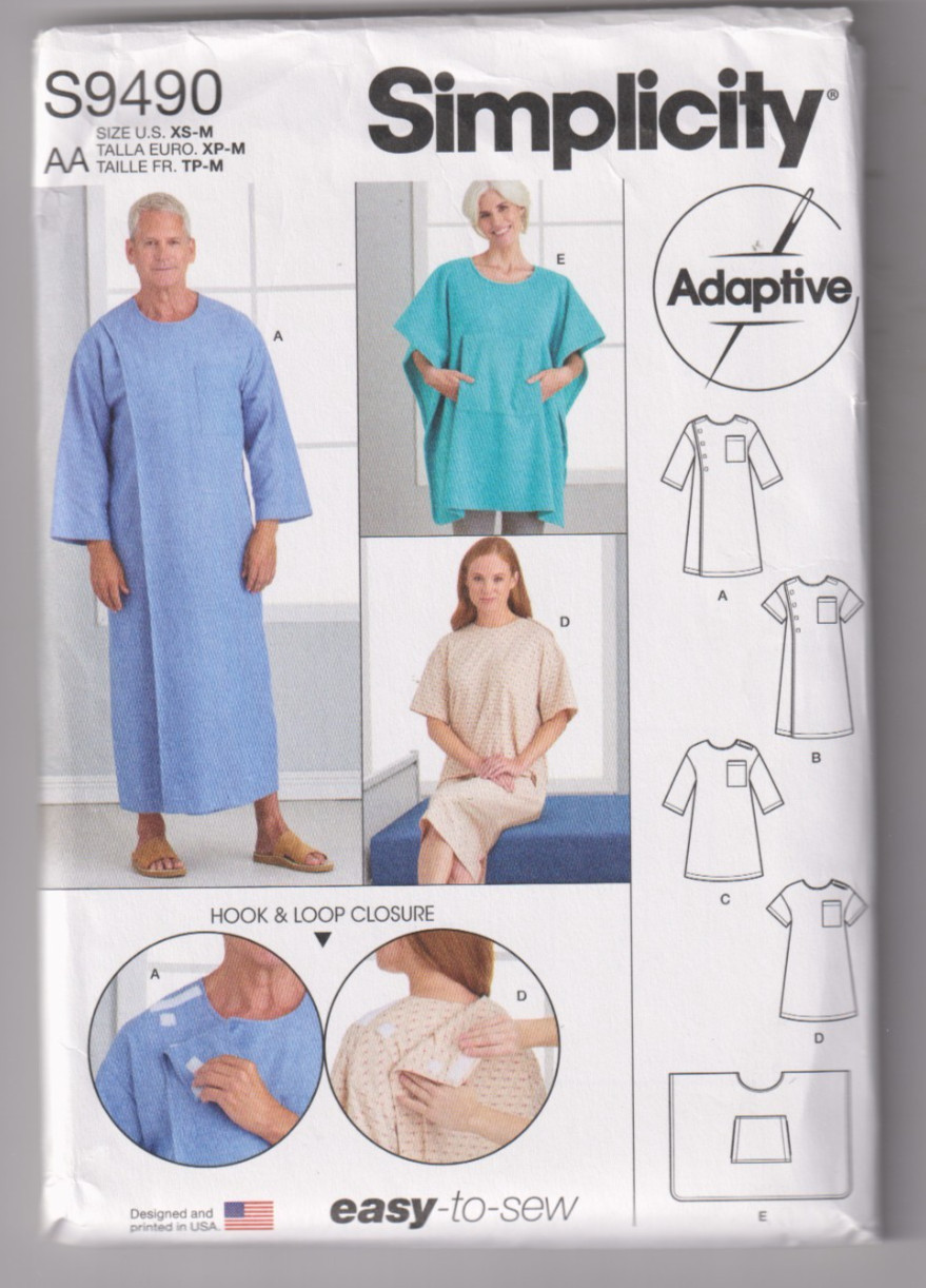 9490 SIMPLICITY Adaptive – Recovery GOWN & Bed ROBE – UNISEX Adult Sz XS/S/M