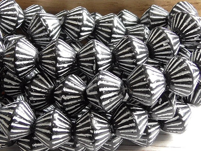 6 – 12x10mm CZECH OPAQUE JET BLACK, WHITE WASH TRIBAL, AZTEC BICONE BEADS