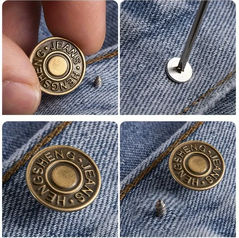10pcs Adjustable No Sew Jeans Buttons Metal Snap Fastener Set – NEW
