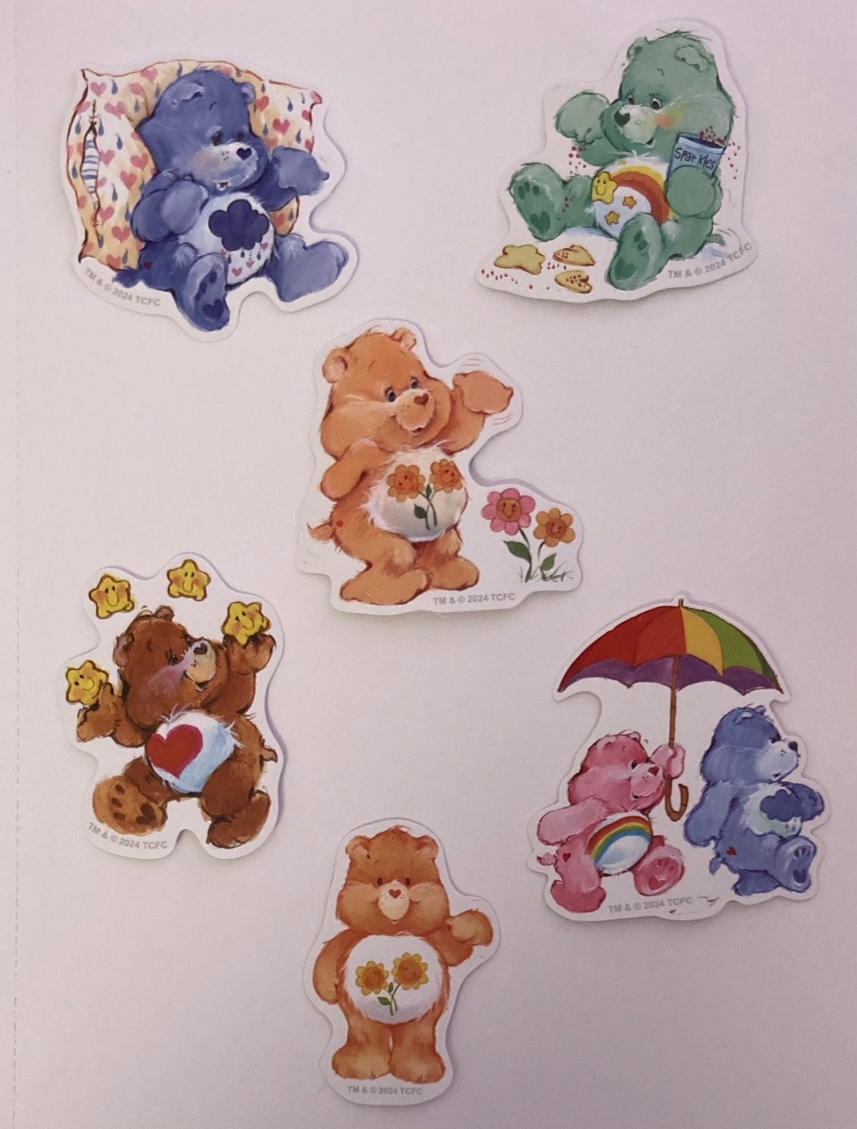 Set of 6 Care Bears Matte Stickers ~ Junk Journal Supplies, Scrapbook, Cards