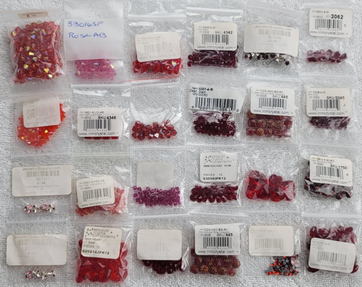 Swarovski Crystal Bead Lot Red Pink Siam AB Bicone Heart/Mixed Qty 5301 5328