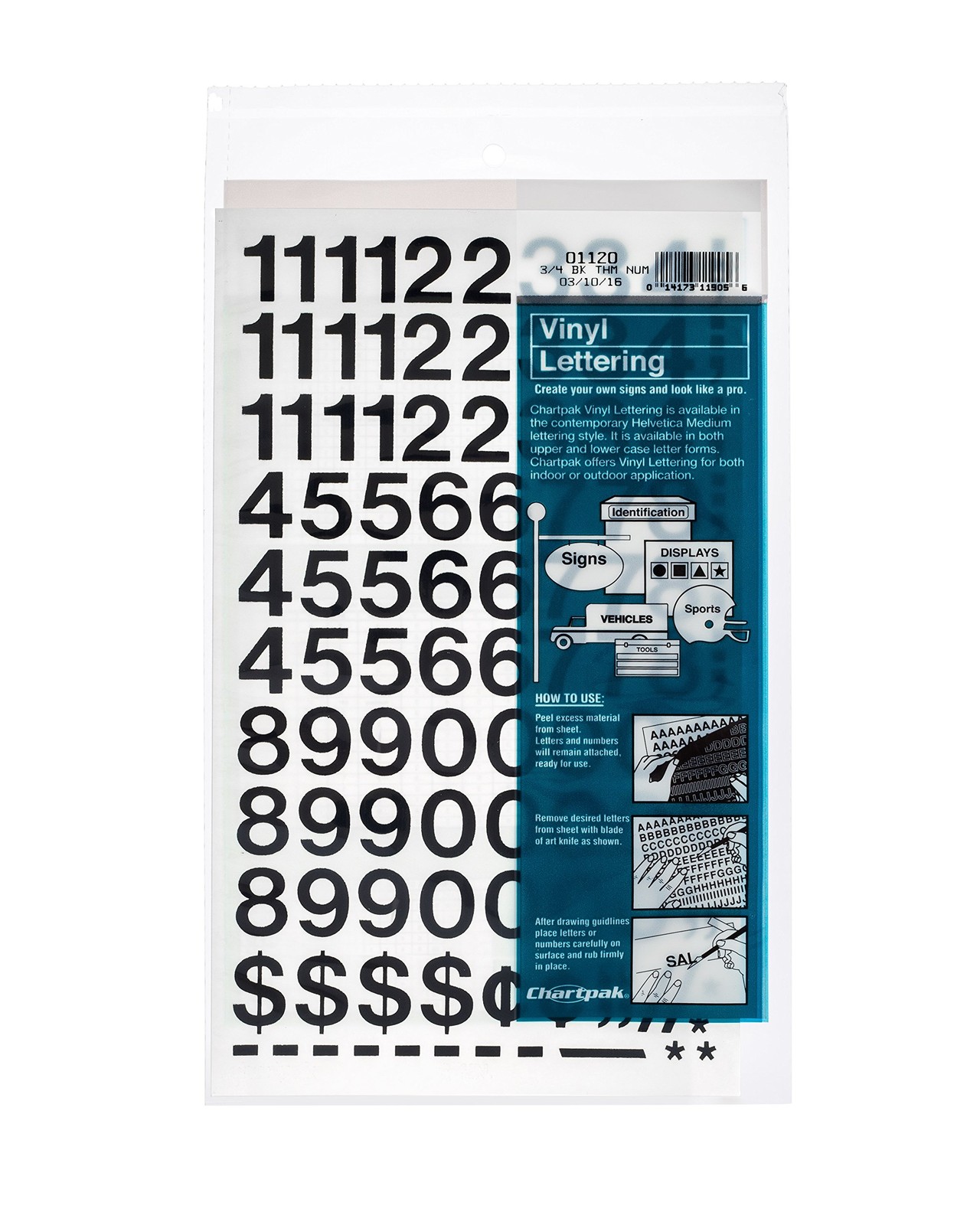 Chartpak Self-Adhesive Vinyl Numbers, 3/4 Inch 72 Count (Pack of 1), Black