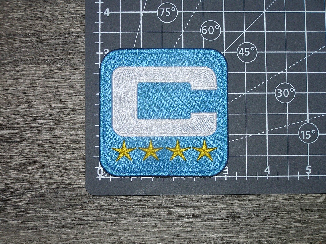 Light Blue C Captains 4 Star Gold (White C) Embroidered Iron On Patch 3″ x 3″