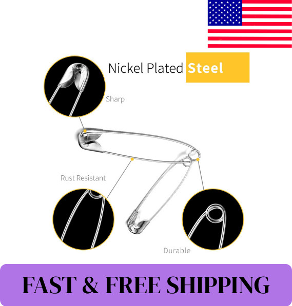Safety Pins – 150 Pcs Assorted Sizes Silver Pins Bulk – Small & Large Heavy Duty