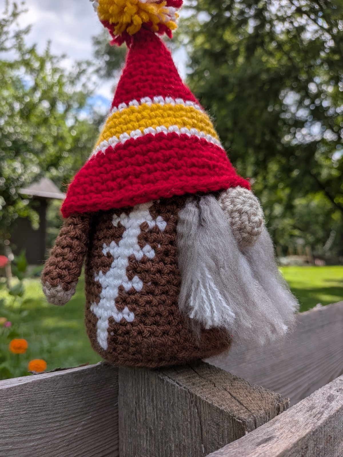 Crochet Football Gnome Handmade (Red and Yellow)
