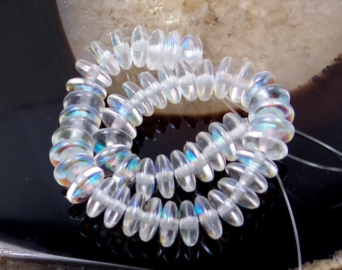 50 Czech Glass Rondelle Beads Matte – AB: Crystal moonstone 6x2mm
