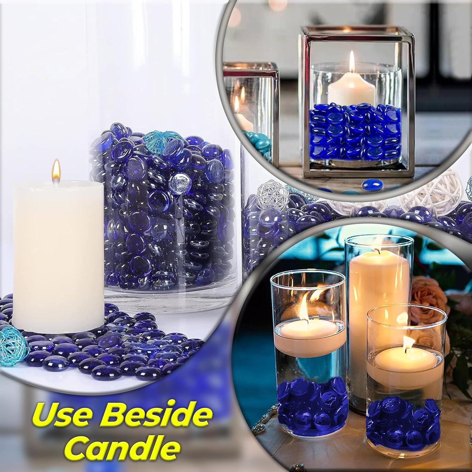 1LB Blue Flat Glass Marbles, Beads for Vase Filler – Decorative Glass