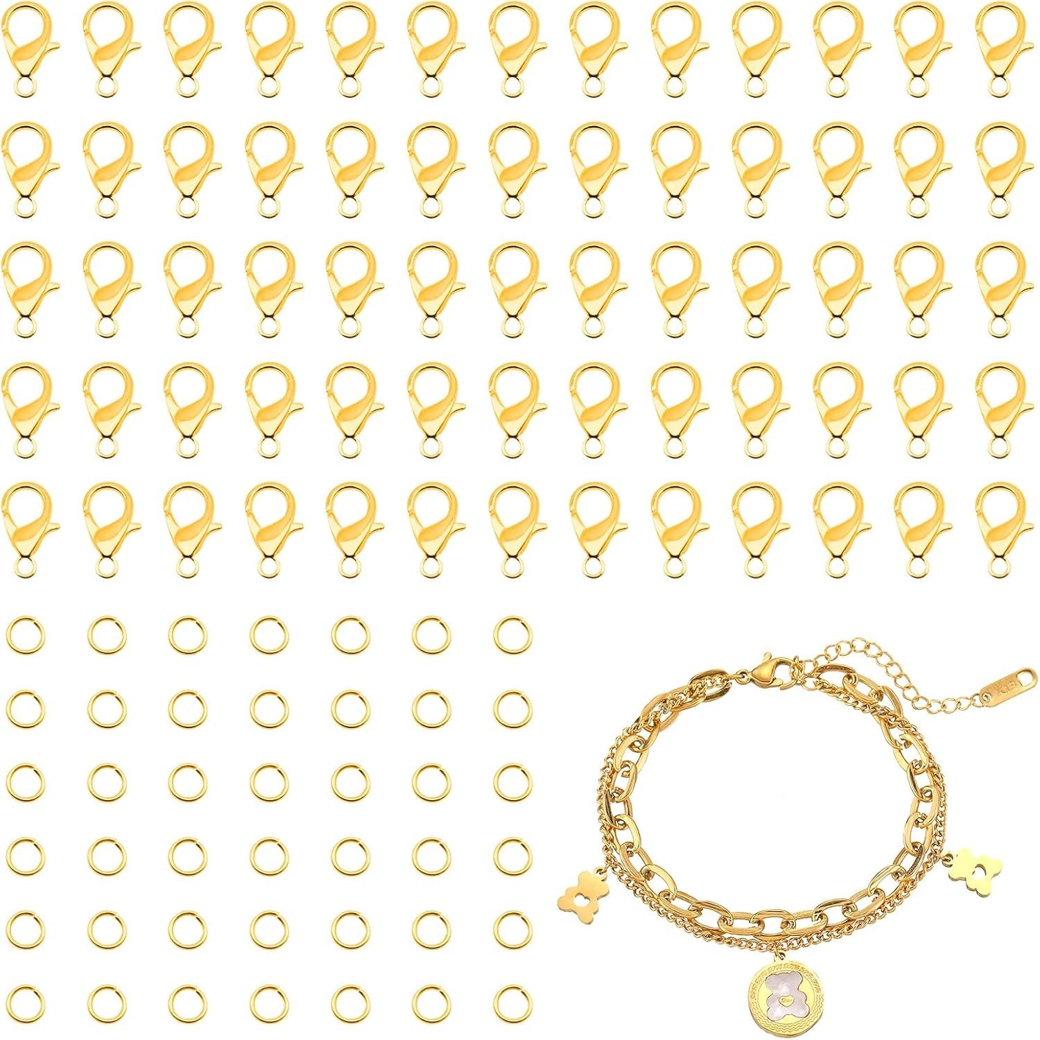 300 Pcs Gold Jewelry Making Kit: Lobster Clasps & Jump Rings for DIY Crafting