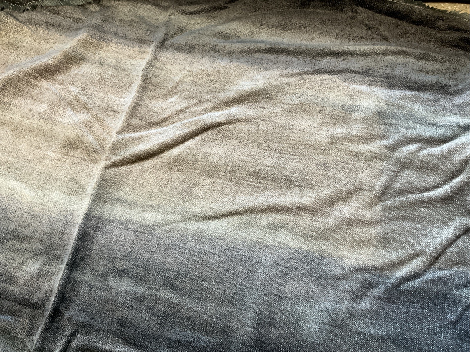 Remnant Fabric Soft Chenille Feel With Blues Grays & Browns Less Than 1 Yd