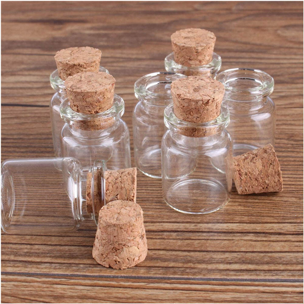 Small Cork Stopper Clear Glass Bottles Empty Jars Vials Spell Pagan Pendant Lot