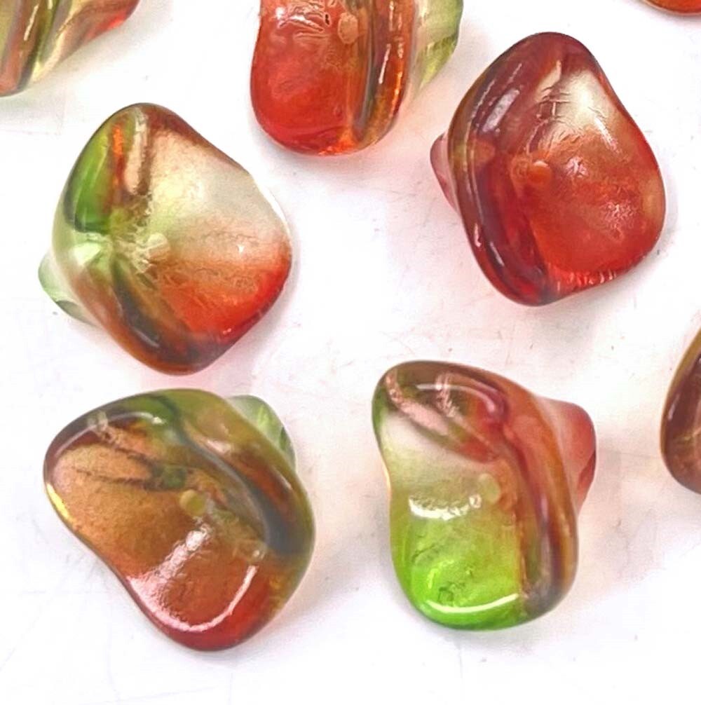12 Czech Pressed Glass Three Petal Flower Dual Coated Peach / Pear 12x9mm