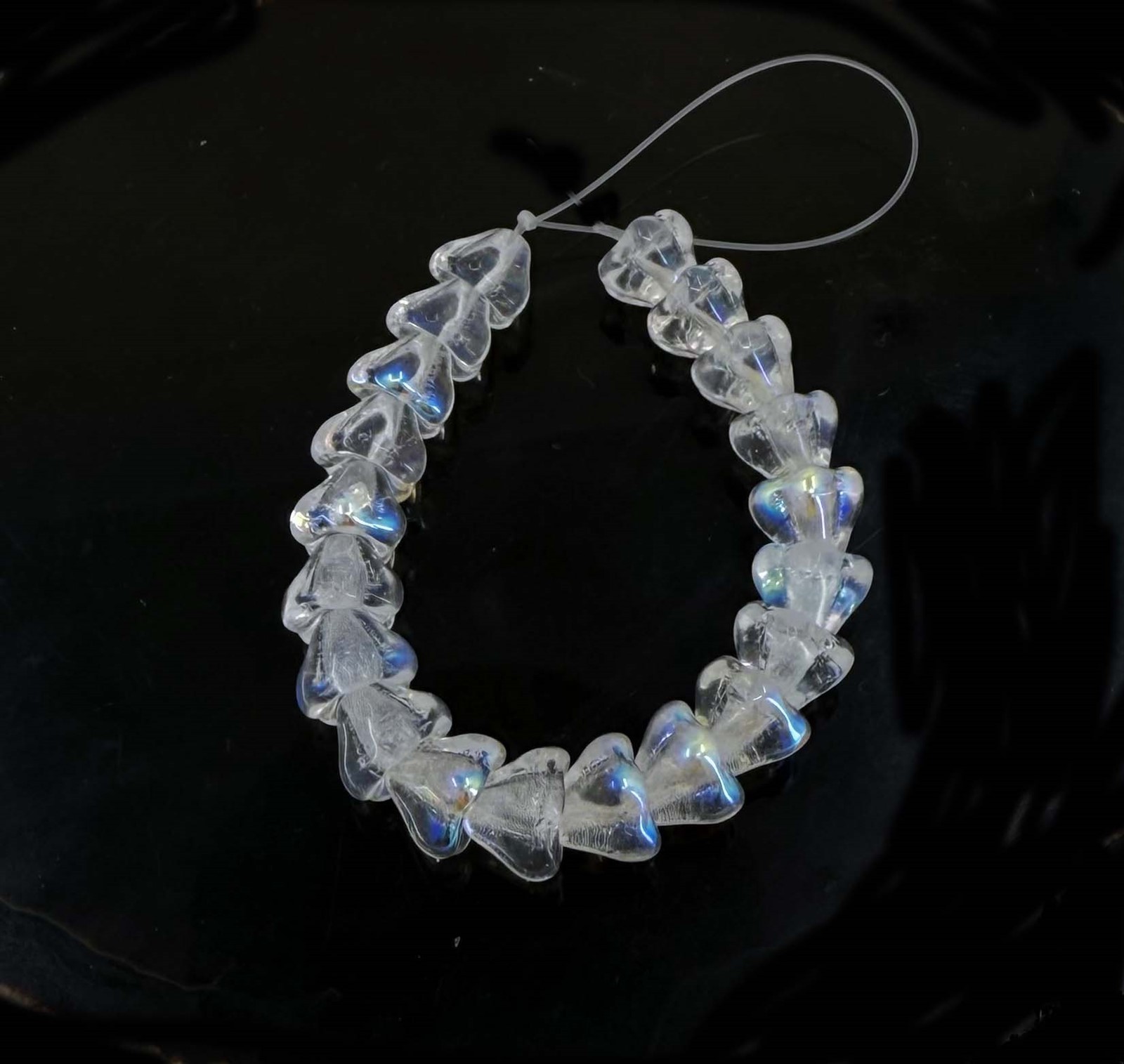 20 Czech Glass Baby Bell Flower Beads – Crystal AB moonstone 8x6mm