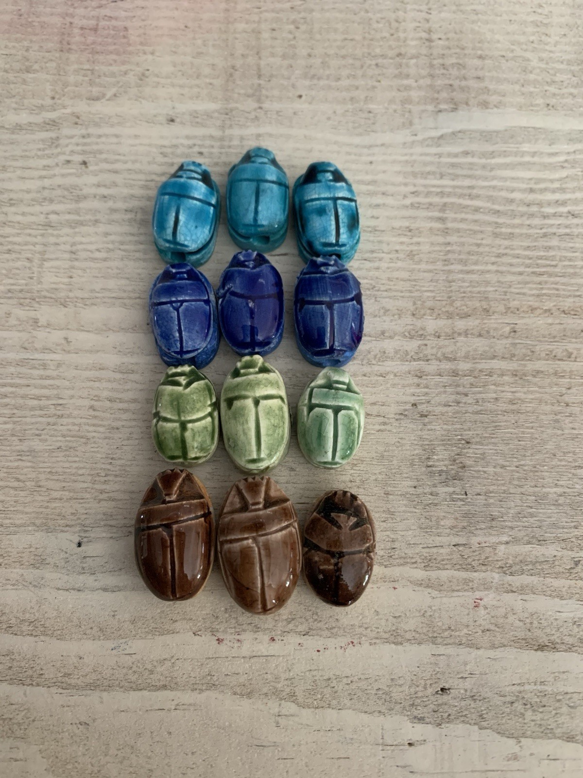 Scarab Beatle Stone Beads From Egypt. 12 Scarabs Of Different Colors.