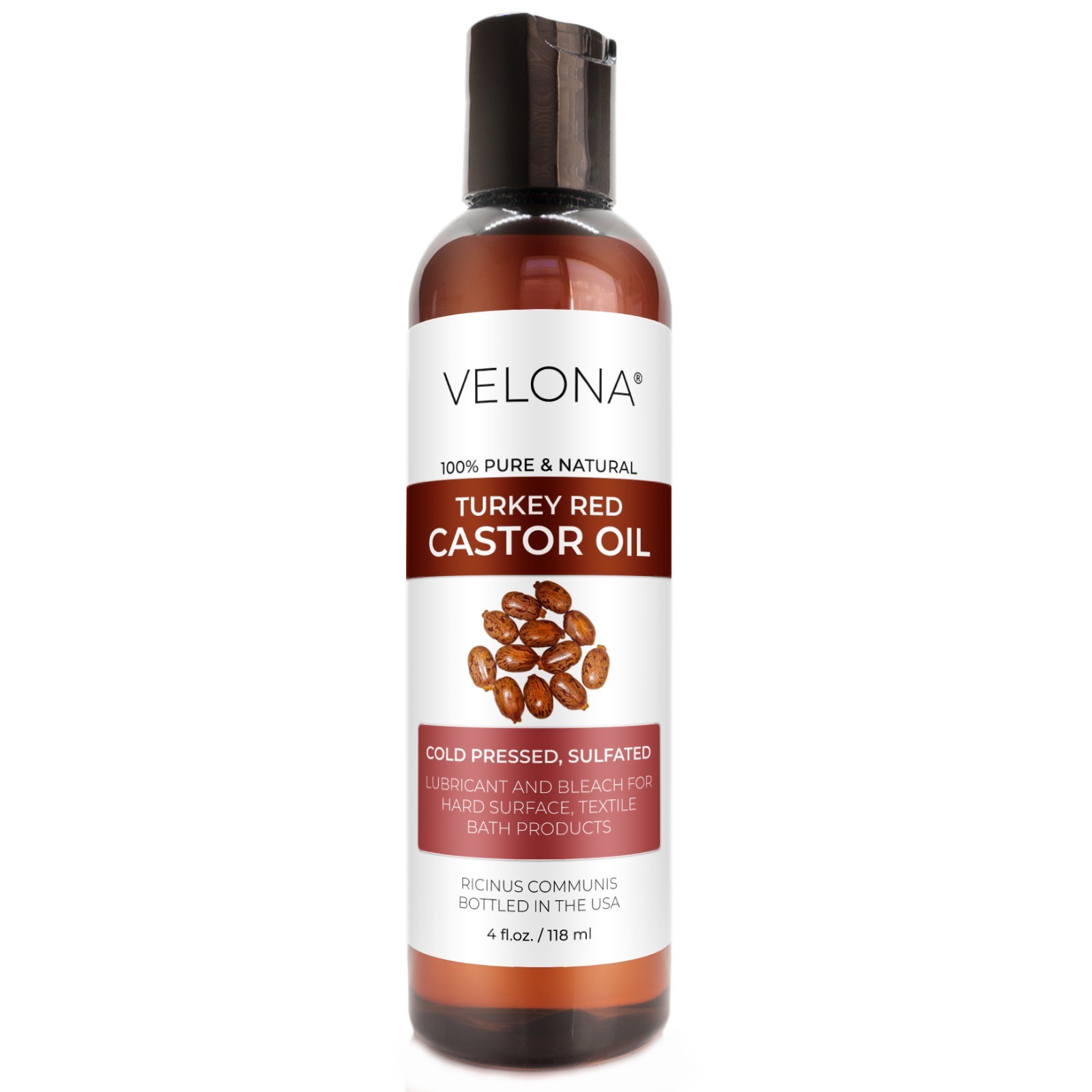 Castor Oil Turkey Red Oil by Velona – 2 Fl Oz – 7 lb, Natural, Cold Pressed