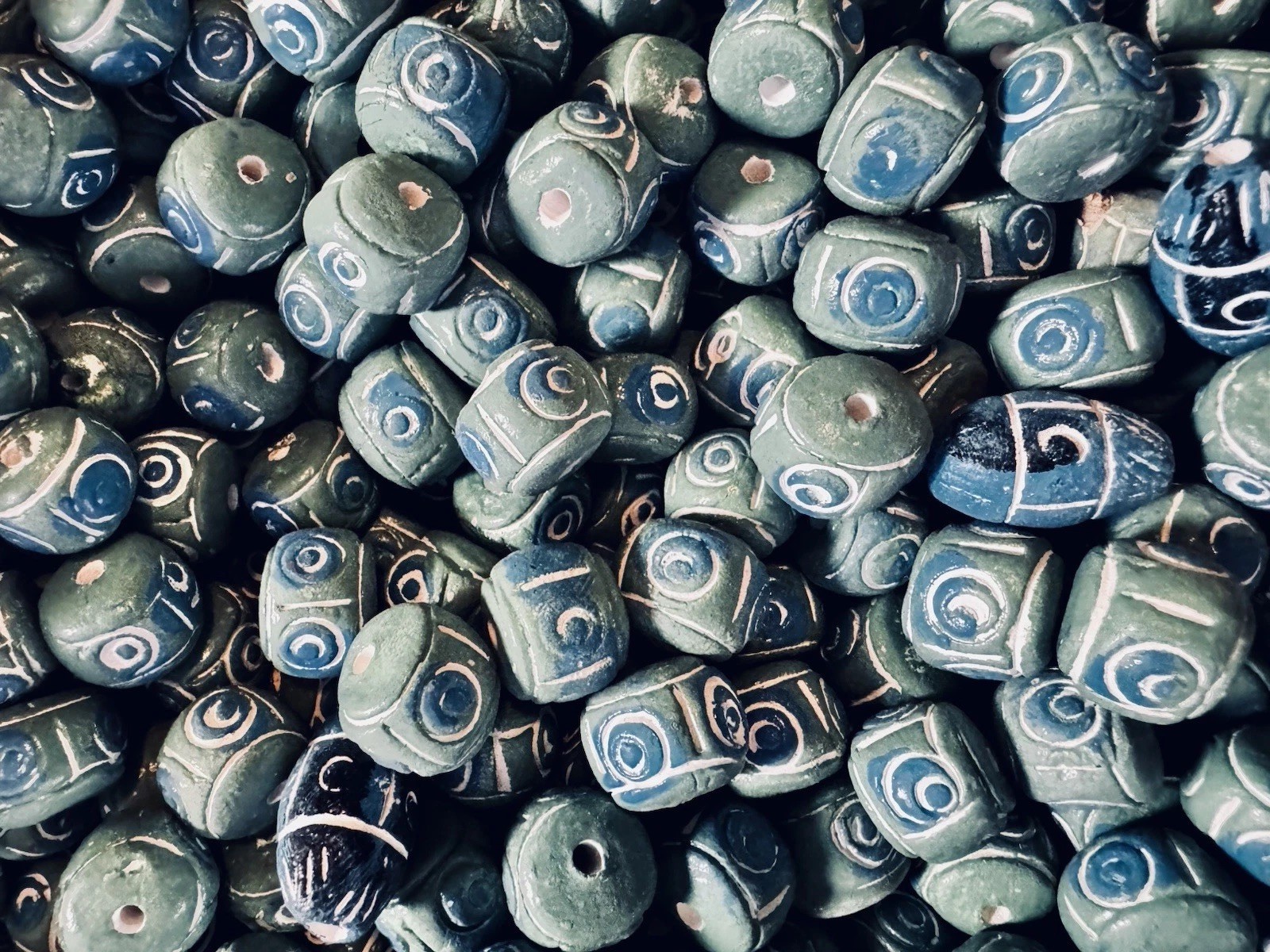 Vintage NOS India Beads 9.5+ Lb Bulk Lot Handmade Clay Terracotta Blue Green