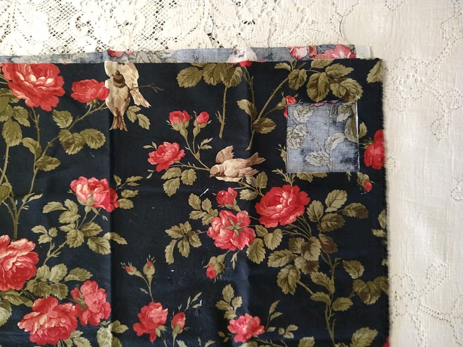 Wintergreen By 3 Sisters For Moda Black Floral Birds 22×42″ CUT #44010
