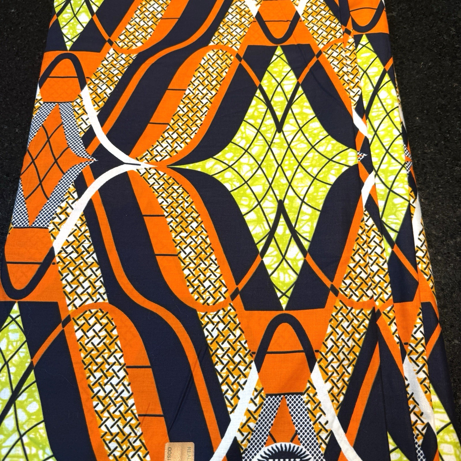 Vlisco Super-Wax Holland Wax Print Cotton New 6 Yards Green Orange Black VIBRANT