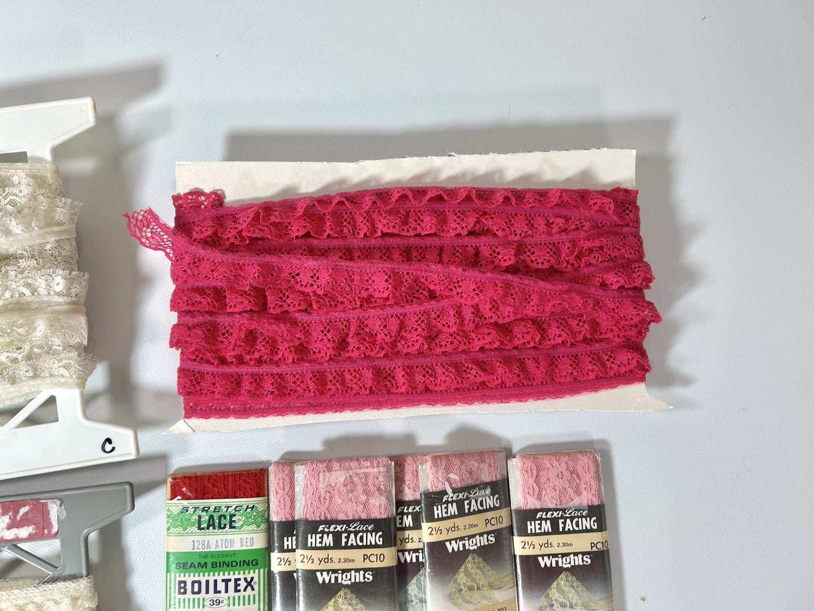 Vintage Ruffled Lace Trim Lot Stretch Craft Fabric Unknown Measurements