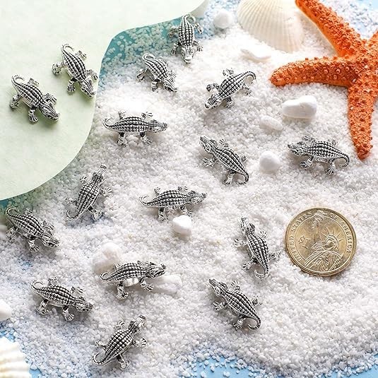 1 Box 30PCS Animal Spacer Beads Alligator Beads Bulk Crocodile Animal Silver Cha