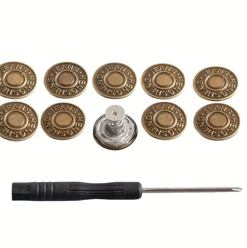 10pcs Adjustable No Sew Jeans Buttons Metal Snap Fastener Set – NEW