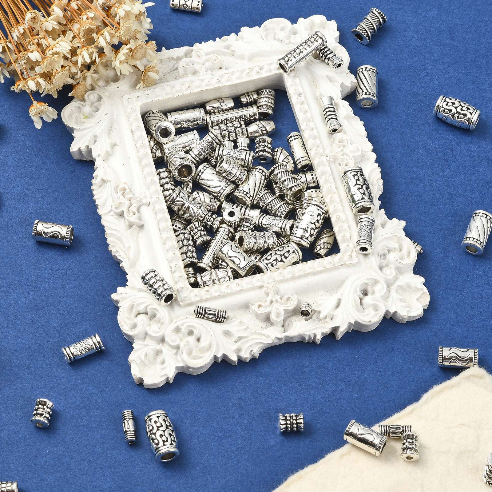 150pcs Column Spacer Beads Tibetan Antique Silver Tube Beads DIY Craft Beads