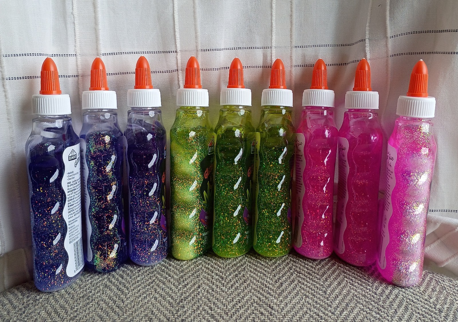 Elmer’s Classic Washable Glitter Glue 6 oz Bottles Lot Of 9 Green/Pink/Purple