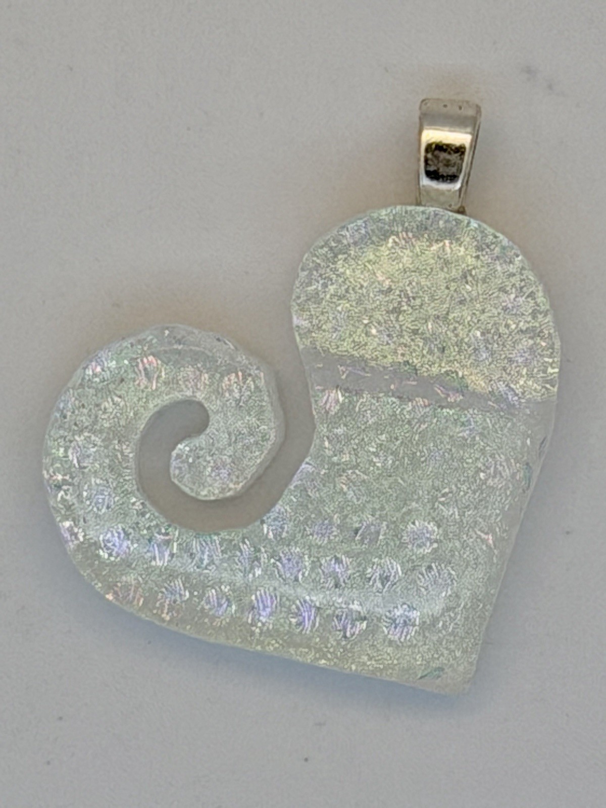 Beautiful Handmade Dichroic Glass Heart Pendant Ready To Wear Approx 30mm