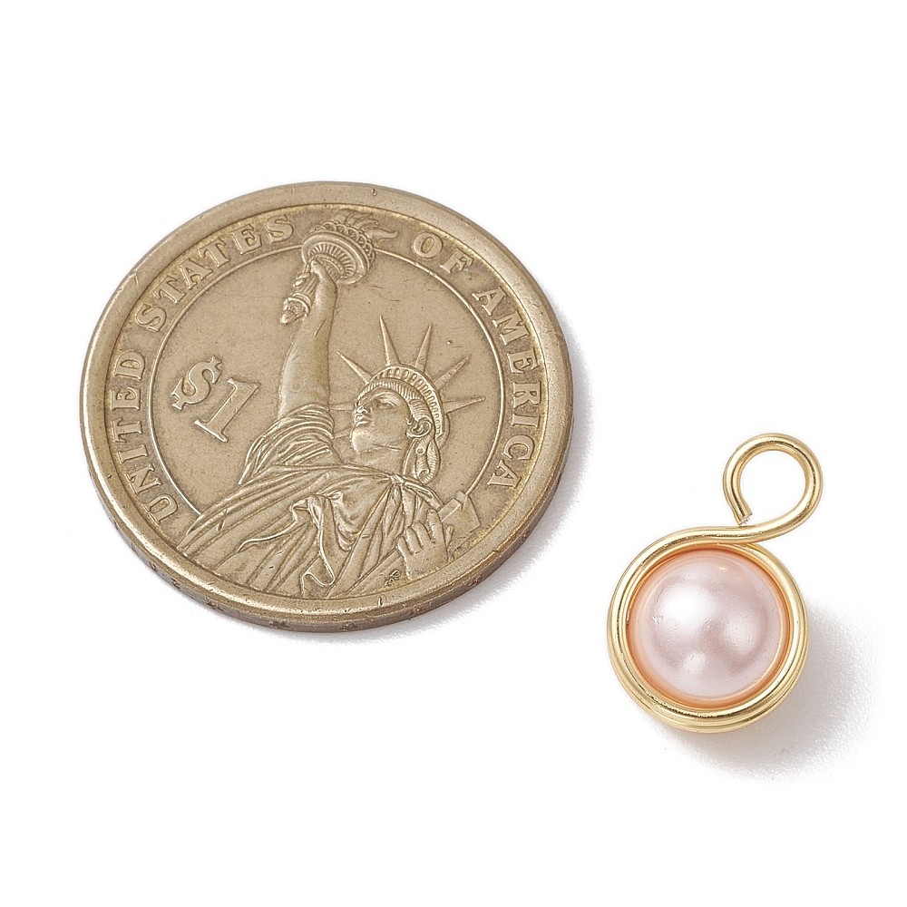 30pcs Pearl Shell Round Copper Wire Wrapped Pendant Earring Charm Jewelry Making