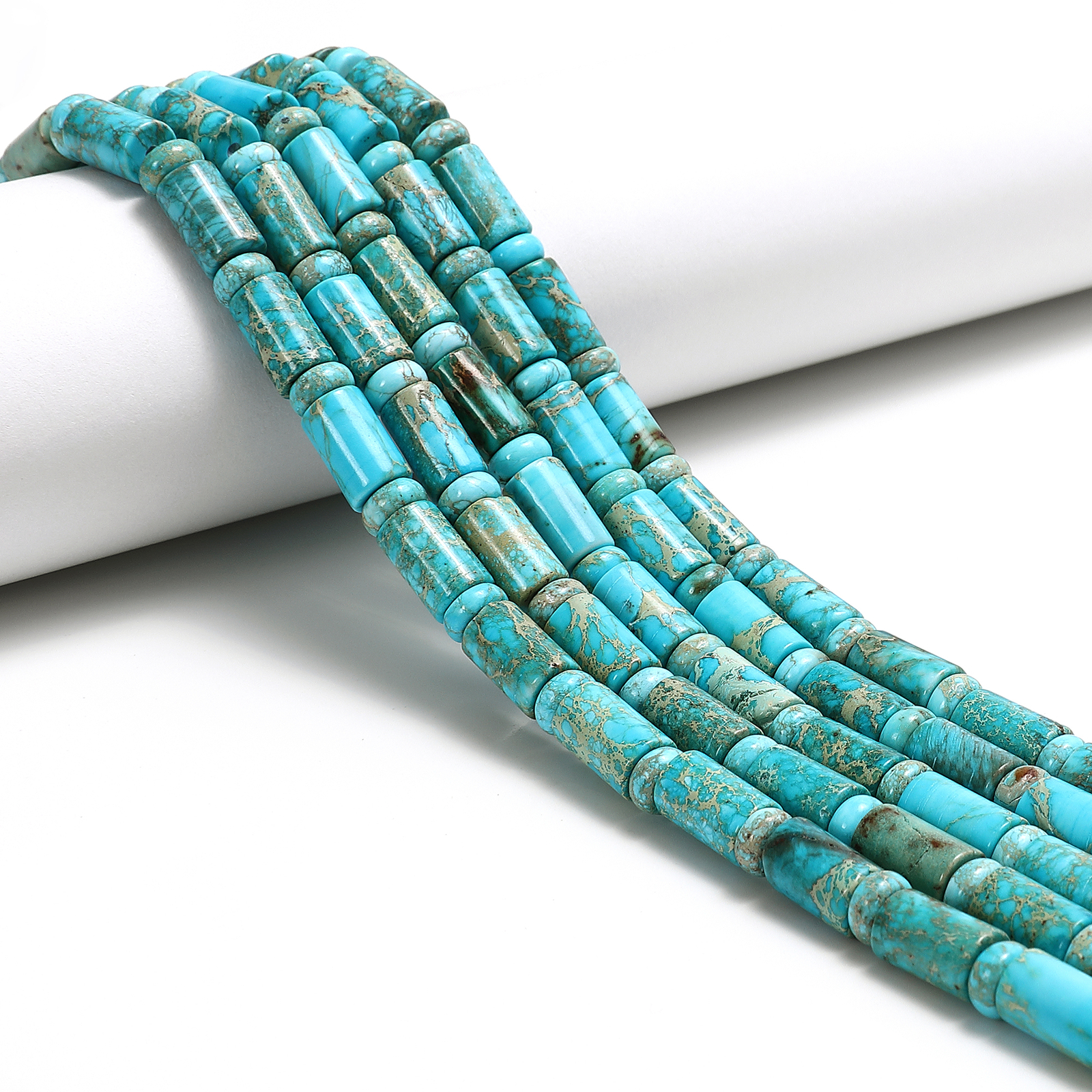 Light Blue Sea Sediment Jasper Smooth Cylinder Tube Beads 6x10mm 15.5” Strand