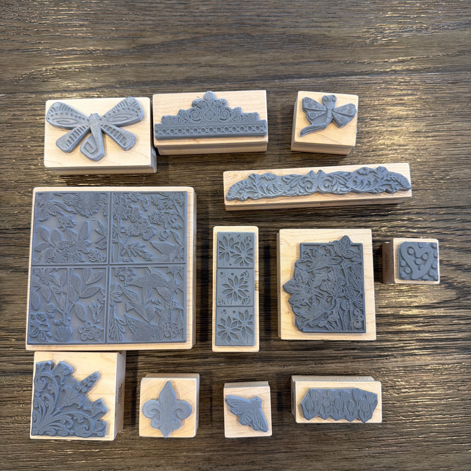 Vintage MAGENTA Rubber Stamp Lot Of 12 Floral Collage Dragonfly Art Craft Stamps