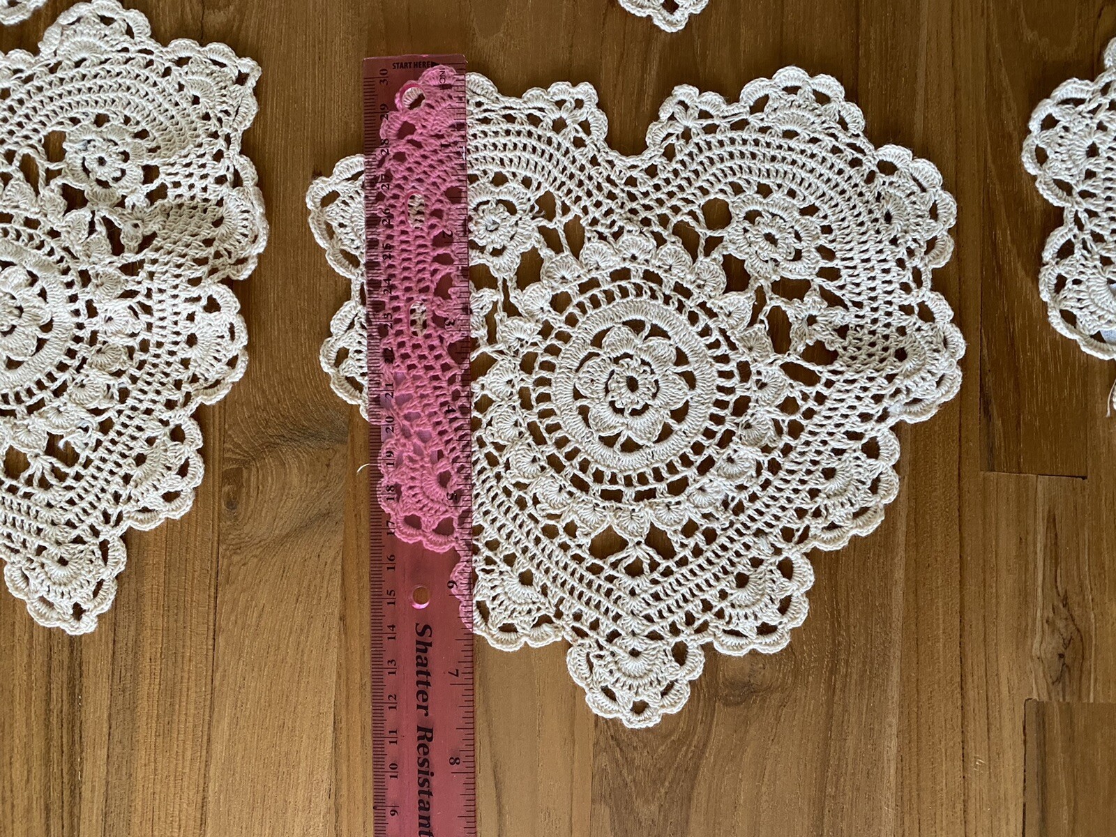 8 Inch Beige Heart Shaped Crochet Lace Doilies 12 Count