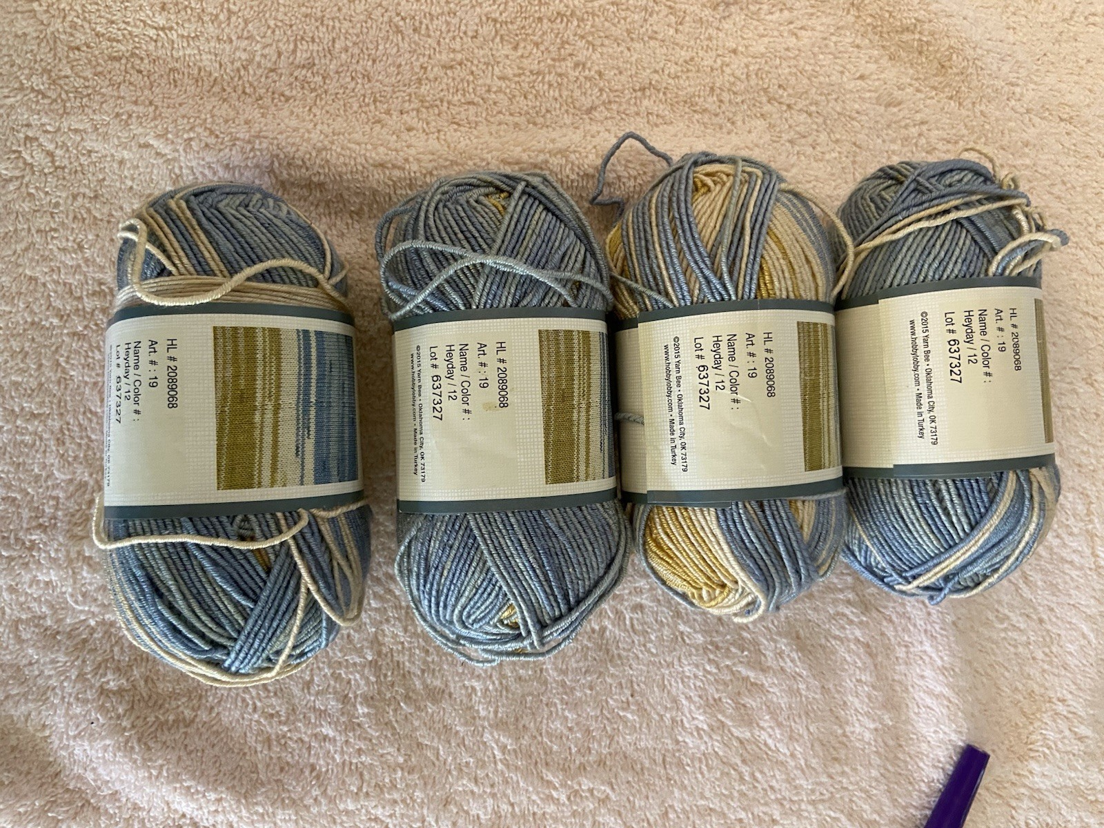 Yarn Bee Cozy Toes Sock Yarn Super Fine 75/25 Wool Nylon Blue Tan Lot 4