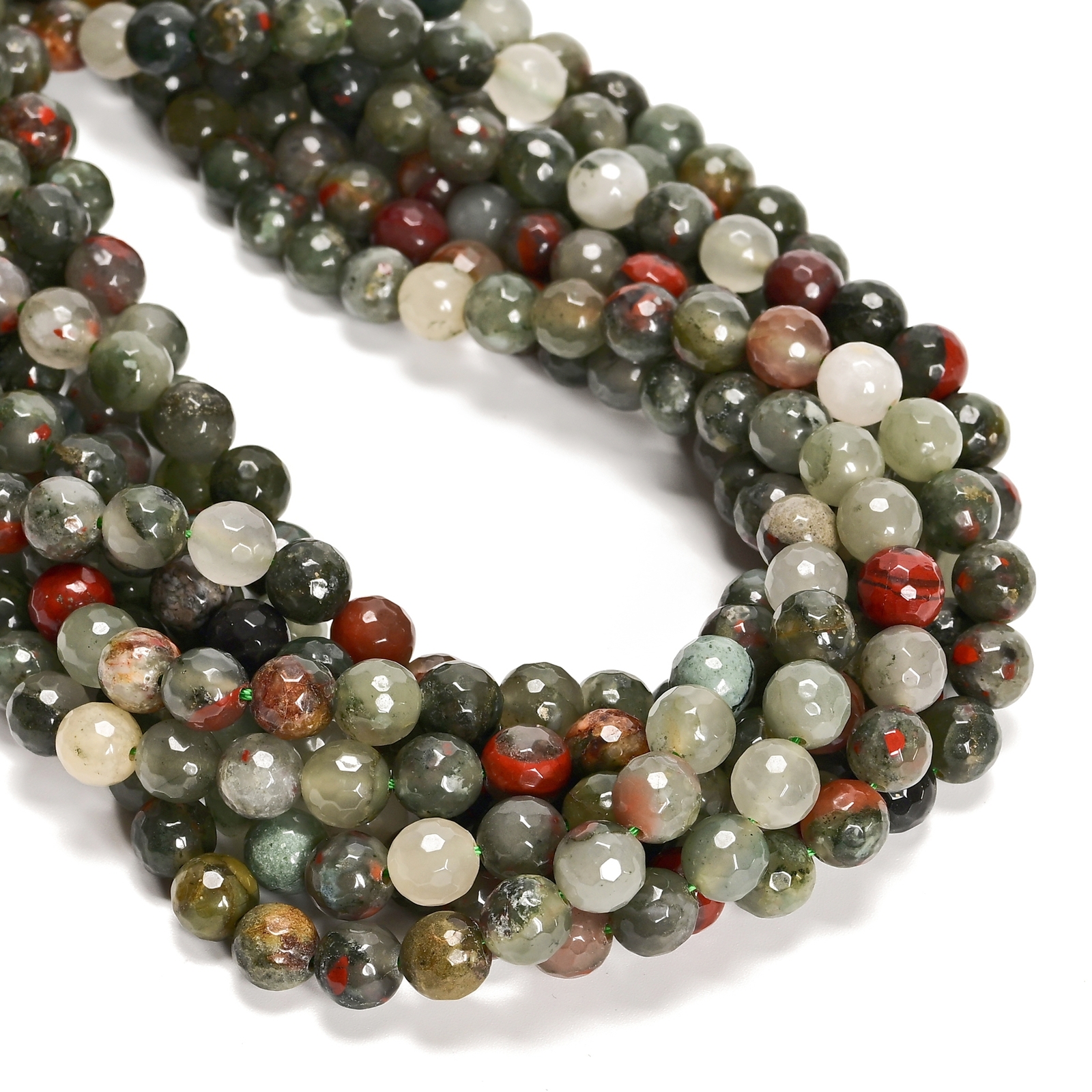 African Bloodstone Faceted Round Beads 6mm 8mm 10mm 15.5″ Strand