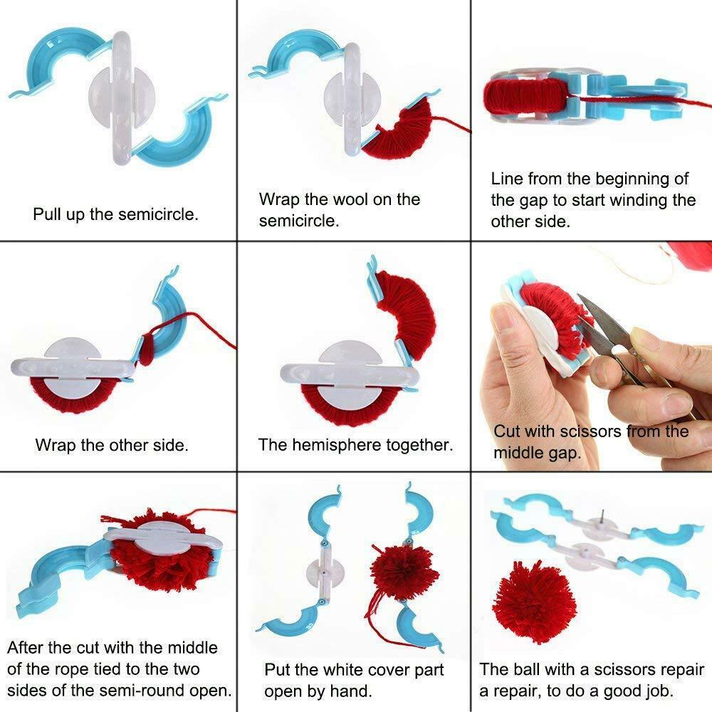 US 4 Pcs Pom Maker Handmade Craft Tool Kit Fluff Ball DIY Craft Wool Knitting HO