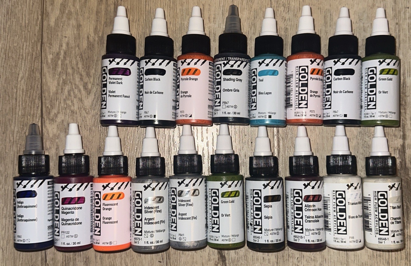 LOT OF (18) Golden High Flow Acrylics 1 fl. oz. /30 ml Sealed