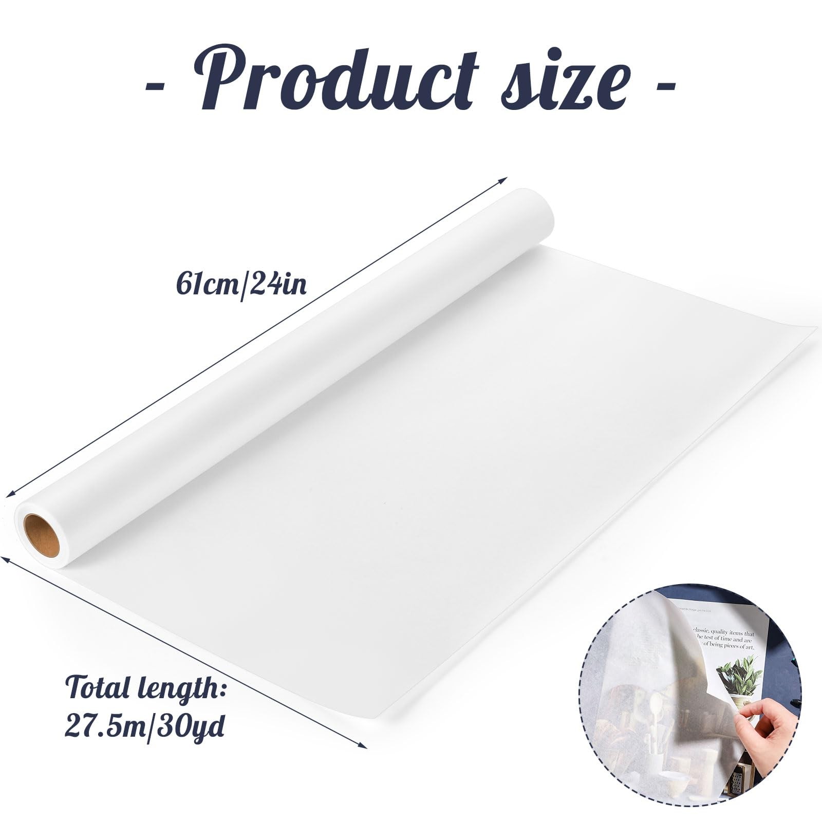 24 in x 30 yd White Tracing Paper Roll Translucent Pattern Paper for Sewing