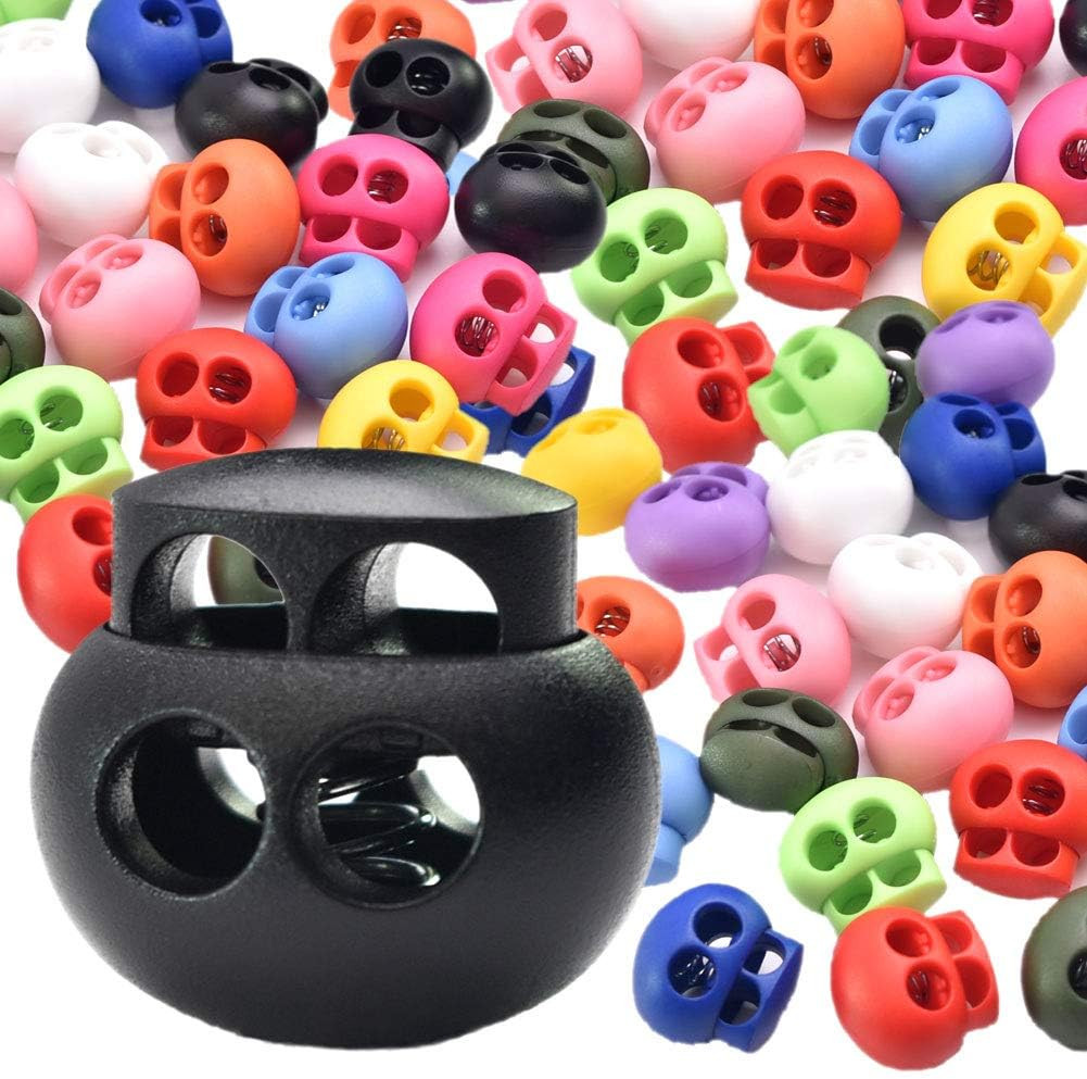 25Pcs Multicolor Cord Lock End Toggle Double Hole Spring Stopper Fastener Slider