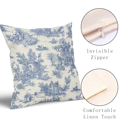 Blue Toile Pillow Covers 18×18 Inch 18″ x 18″ (Pack of 2) French Country Blue
