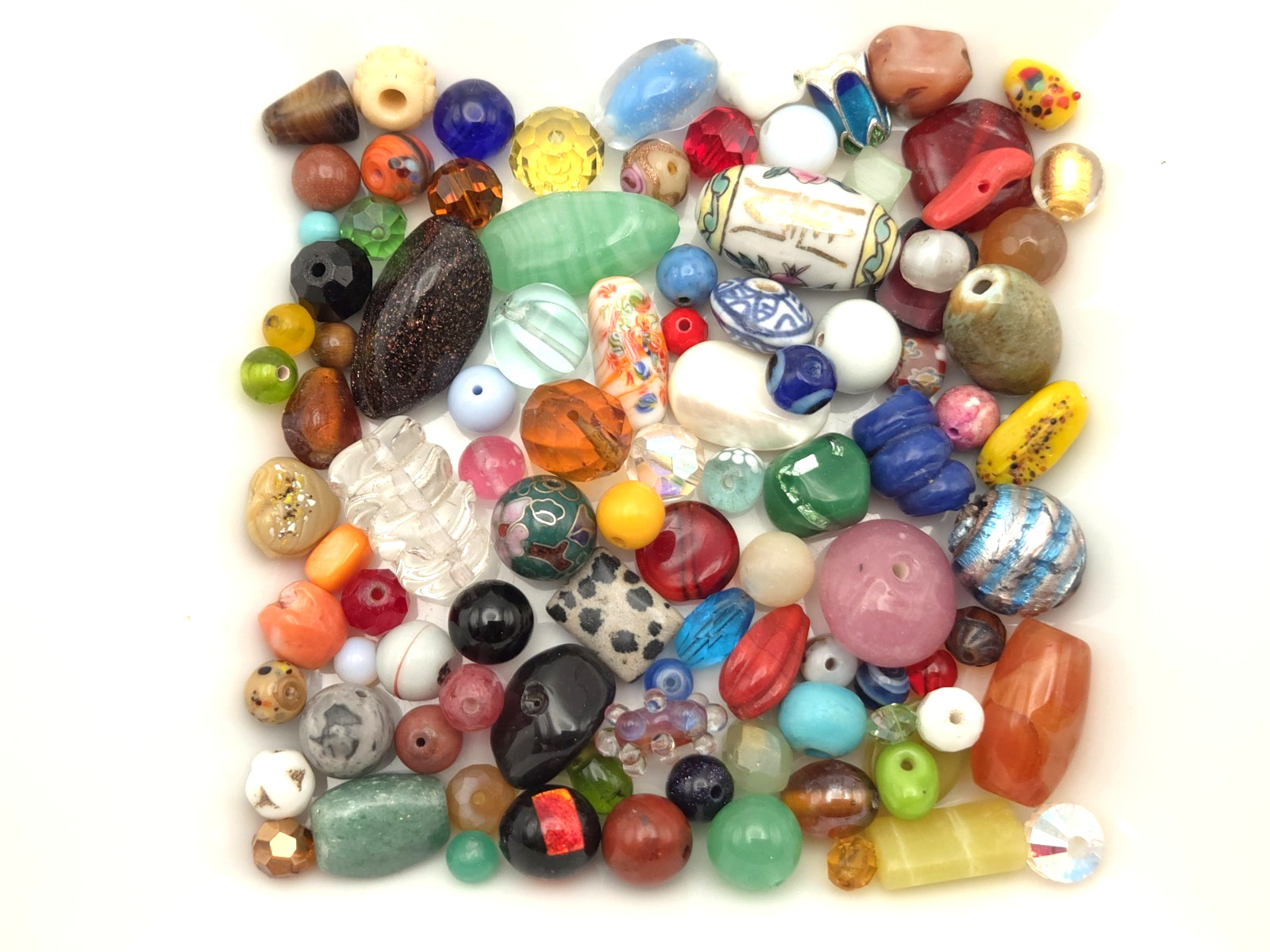 Vintage Colorful Glass 100 Pcs BEAD SOUP Craft Porcelain Czech Japan Bead Lot 9