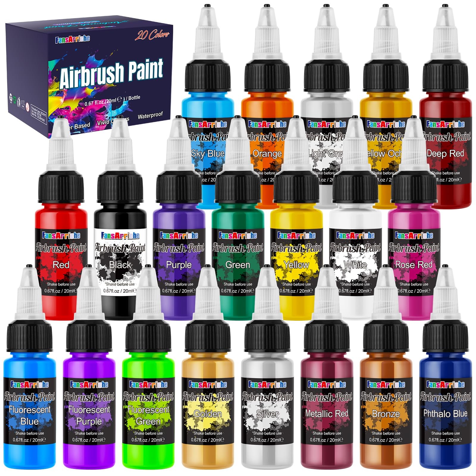 Airbrush Paint Set, 20 Colors Acrylic Air brush Paint Kit, Ready…