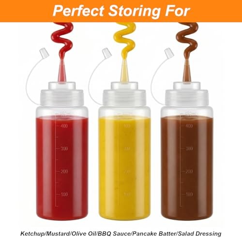 3 Pack 16oz Condiment Squeeze Bottles, Thickened Durable Squeeze Bottles for