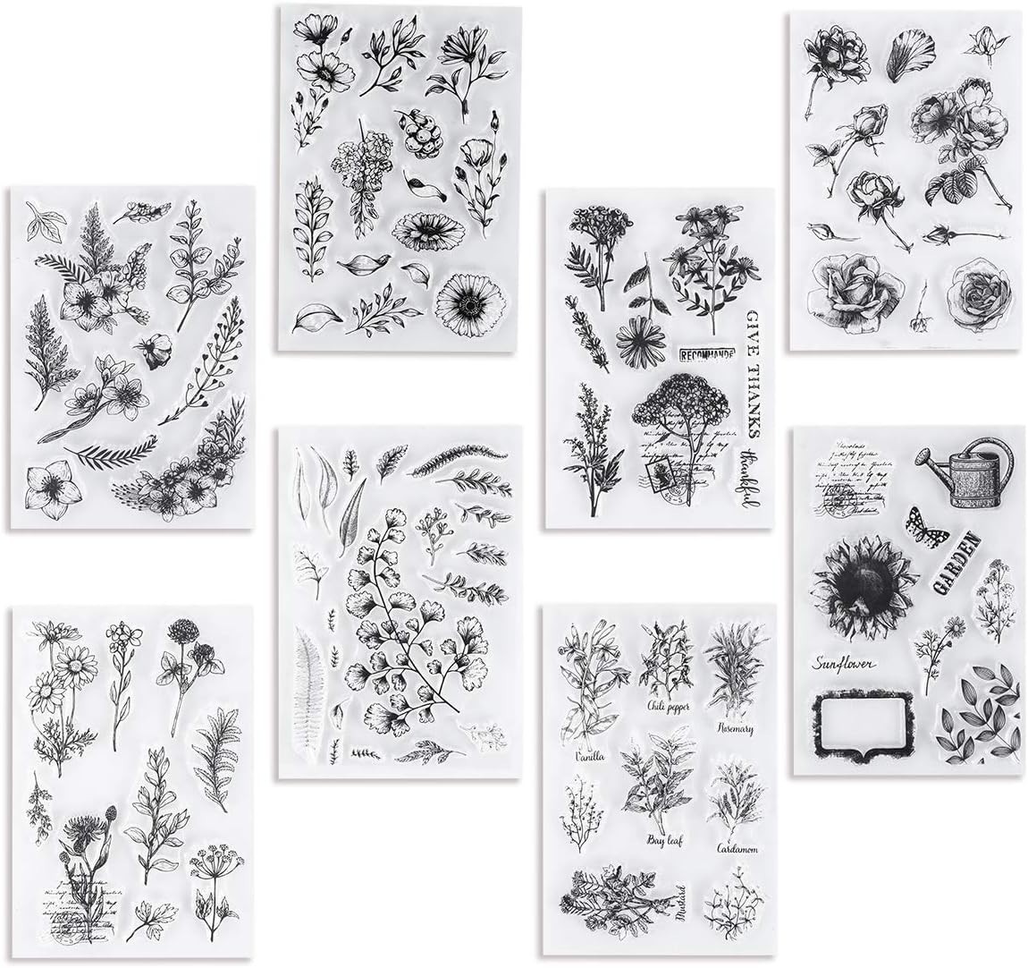 Silicone Flower Stamp Set – 8 Sheets Vintage Plants