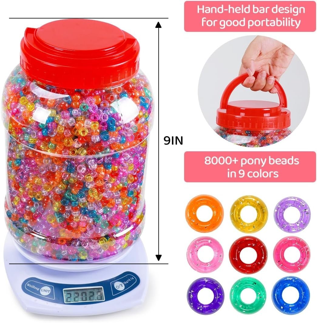 Large Pony Bead Bulk Bucket – 8000+ Beads, Glitter Color