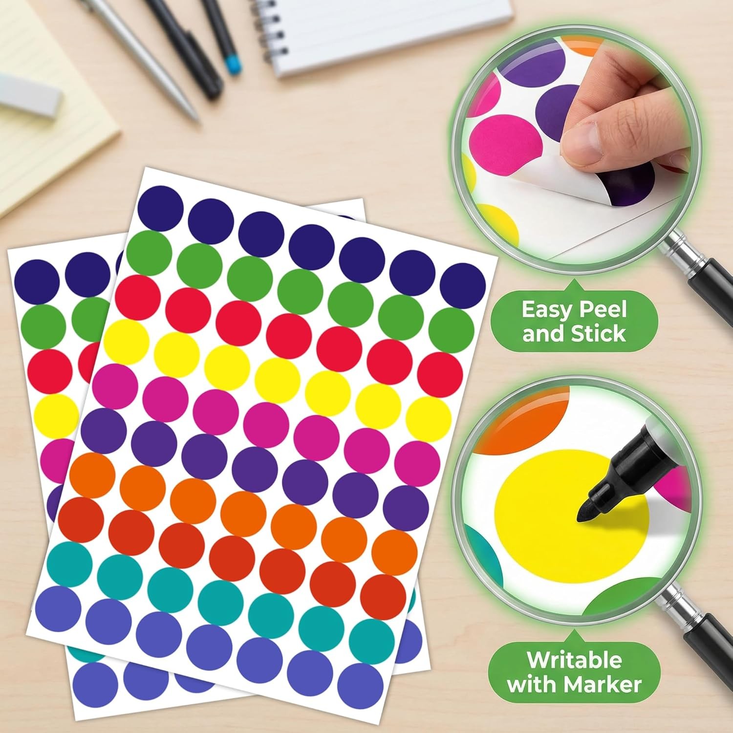 Dot Stickers – 1400 PCS Colored Circle Stickers for Kids | Back to School Suppli